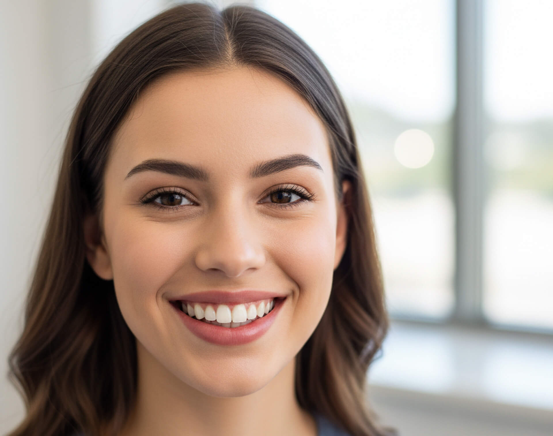 Smiling woman with healthy teeth in dental office, representing effective dental fillings and patient satisfaction at M.Y. Family Dentistry in West Chester, PA.