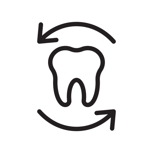 Tooth icon with circular arrows symbolizing restorative dentistry and dental health services.