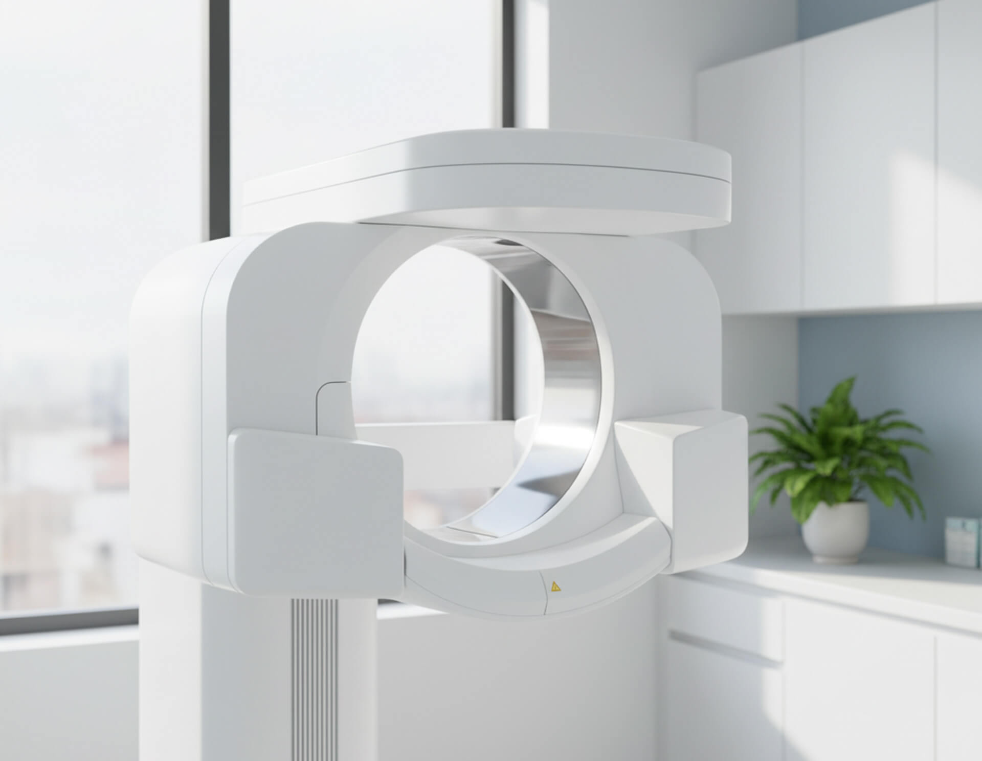 Cone Beam Computed Tomography (CBCT) machine in a dental office, showcasing advanced imaging technology for detailed 3D scans of teeth and jaw structure.